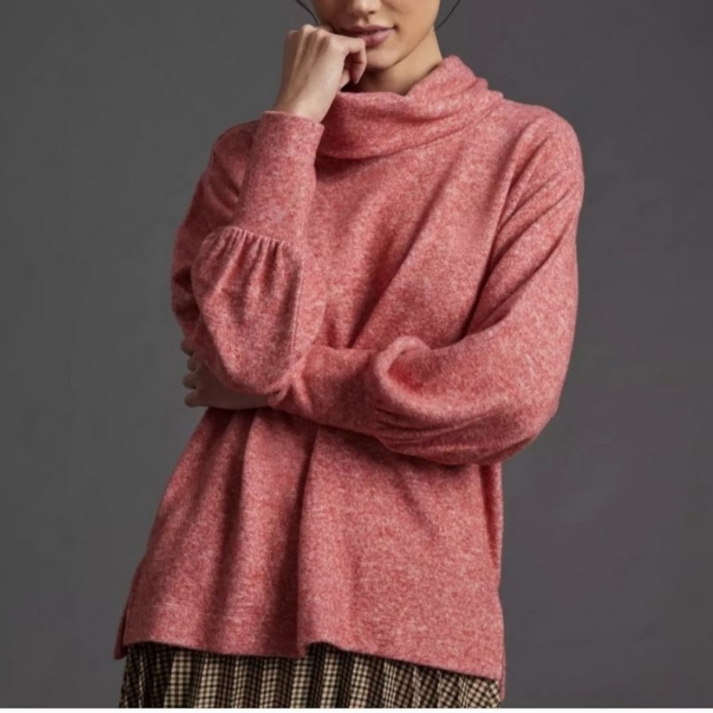 Maeve Anthropologie Size MEDIUM‎ Super Soft Cowl Neck Long Sleeve Fleece Top Red